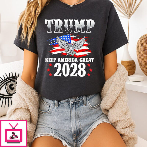 Trump Keep America Great 2028 USA Flag T-Shirt