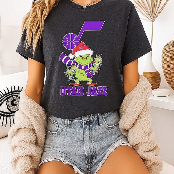 Utah Jazz Christmas Grinch Santa Holiday T-Shirt