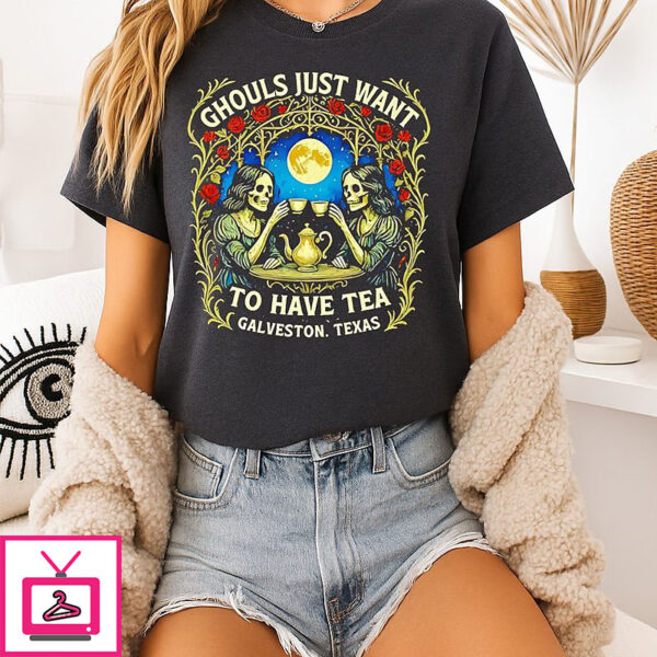 Victorian Ghostly Skeleton Ladies Drinking Tea Halloween T-Shirt