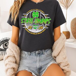 2025 Newark Catholic Green Wave Ohsaa Volleyball D6 State Champions Logo T-Shirt