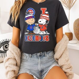 Charlie Brown And Snoopy X Chicago Cubs And Illinois Fighting Illini T-Shirt