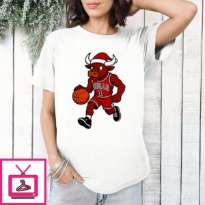 Chicago Bulls Wearing Santa Hat Christmas Mascot T-Shirt