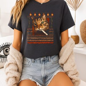Funny Smoking Cat Meme Christmas T-Shirt