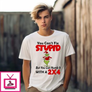 Grinch You Can’t Fix Stupid But You Can Numb It With A 2×4 Christmas T-Shirt