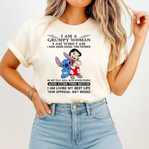 I Am A Grumpy Woman I Am Who I Am I Have Anger Issues Thin Patience Stitch Christmas T-Shirt
