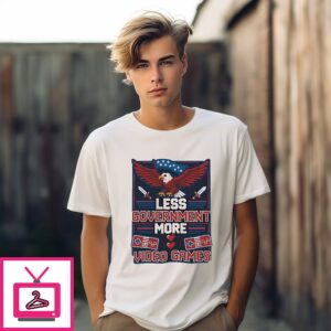 Less Government More Video Games Patriotic Eagle Graphic T-Shirt