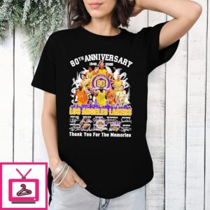 Los Angeles Lakers 80th Anniversary 1946 2026 Thank You For The Memories Signature T-Shirt