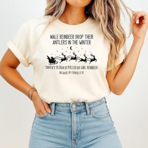Male Reindeer Drop Their Antlers In The Winter Santa’s Sleigh Christmas T-Shirt