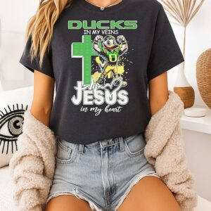 Oregon Ducks In My Veins Jesus In My Heart Mascot 2025 T-Shirt