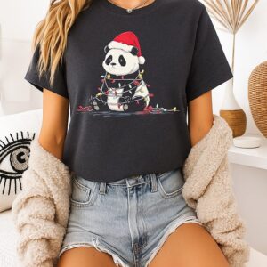 Panda Christmas Graphics Animal Lights Lover T-Shirt