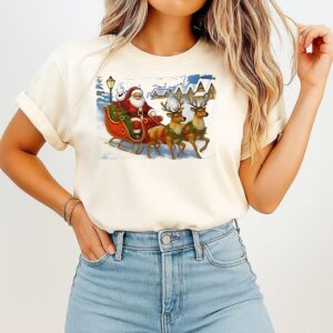Santa Sleigh Reindeer Merry Christmas T-Shirt