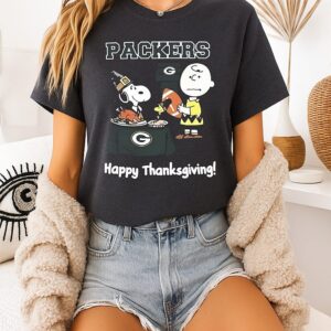Snoopy And Charlie Brown X Green Bay Packers Football Happy Thanksgiving T-Shirt