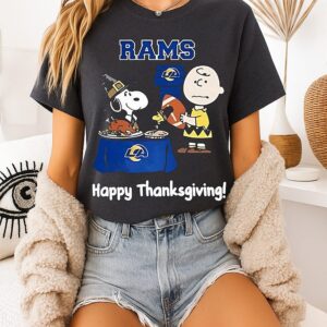 Snoopy And Charlie Brown X Los Angeles Rams Football Happy Thanksgiving T-Shirt