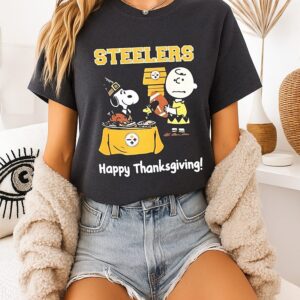 Snoopy And Charlie Brown X Pittsburgh Steelers Football Happy Thanksgiving T-Shirt