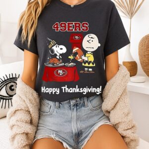 Snoopy And Charlie Brown X San Francisco 49ers Football Happy Thanksgiving T-Shirt