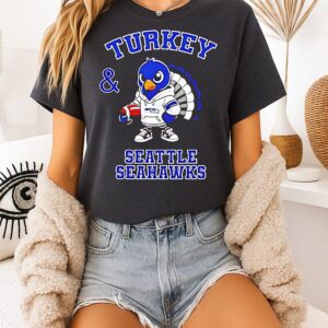 Turkey And Seattle Seahawks Football NFL Happy Thanksgiving T-Shirt