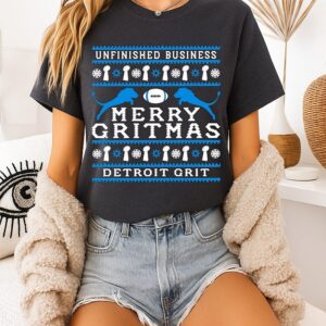 Unfinished Business Merry Christmas Detroit Lions Grit T-Shirt