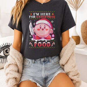 Kirby Holding Knife I’m Here For Christmas Ugly Fooda T-Shirt