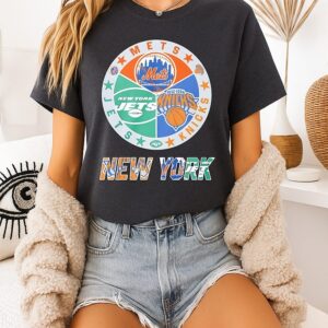 New York Mets New York Jets New York Knicks Mashup Logo T-Shirt