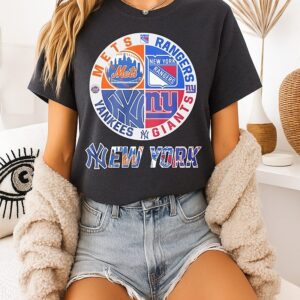New York Mets New York Rangers New York Yankees New York Giants Mashup Logo T-Shirt