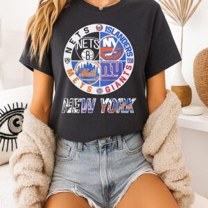 New York Nets New York Islanders New York Mets New York Giants Mashup Logo T-Shirt