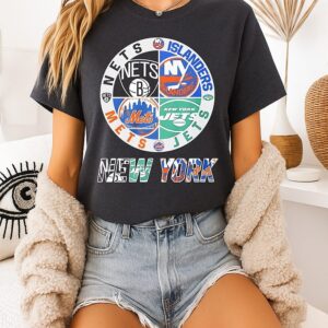 New York Nets New York Islanders New York Mets New York Jets Mashup Logo T-Shirt
