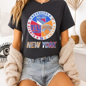 New York Rangers New York Giants New York Knicks Mashup Logo T-Shirt