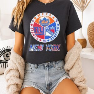 New York Rangers New York Mets New York Giants Mashup Logo T-Shirt