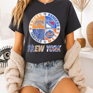 New York Yankees New York Knicks New York Rangers New York New York Mets Mashup Logo T-Shirt