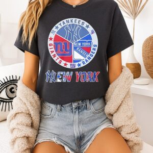 New York Yankees New York Rangers New York Giants Mashup Logo T-Shirt