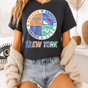 New York Yankees New York Rangers New York Jets New York Knicks Mashup Logo T-Shirt