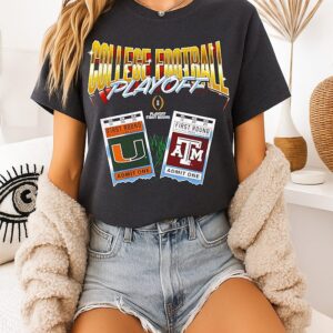 Texas A&m Aggies Vs Miami Hurricanes 2025-26 Cfp First Round Matchup Ticket T-Shirt