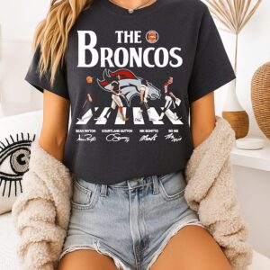 The Denver Broncos Payton Sutton Bonitto Nix Walking Across Signatures T-Shirt