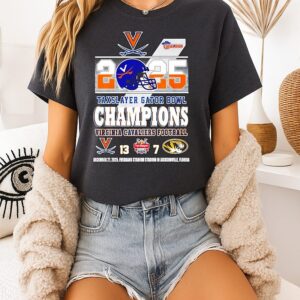 Virginia Cavaliers 2025 Taxslayer Gator Bowl Champions Score Helmet T-Shirt