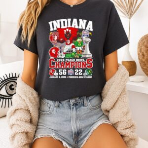 2026 Peach Bowl Champions Indiana Hoosiers Football Score Trophy Mascot T-Shirt