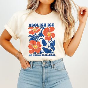 Floral Abolish Ice No Human Is Illegal Retro T-Shirt