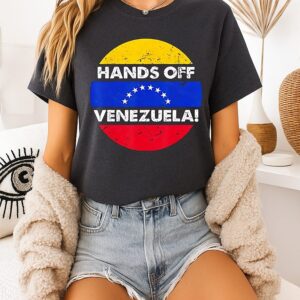 I Stand With Hands Off Venezuela Flag Circle Retro T-Shirt