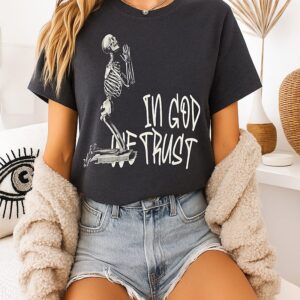 In God We Trust Praying Skeleton Graphic T-Shirt