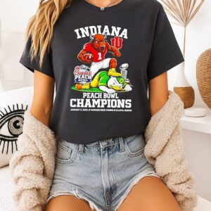 Indiana Hoosiers College Football Playoff 2026 Peach Bowl Champions Mascot T-Shirt