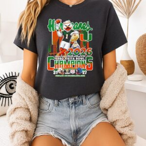 Miami Hurricanes Cfp 2026 Fiesta Bowl Champions Mascot Skyline T-Shirt