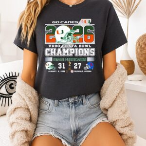 Miami Hurricanes Vrbo Fiesta Bowl Champions 31-27 Score Go Canes T-Shirt