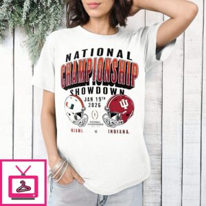 Miami Hurricanes Vs Indiana Hoosiers Cfp 2026 National Championship Game Matchup Helmet T-Shirt
