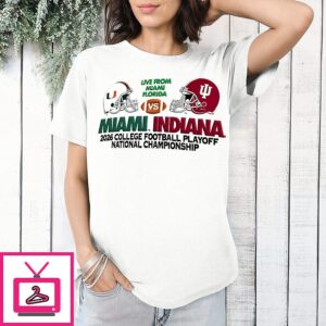 Miami Hurricanes Vs Indiana Hoosiers Cfp 2026 National Championship Game Matchup T-Shirt