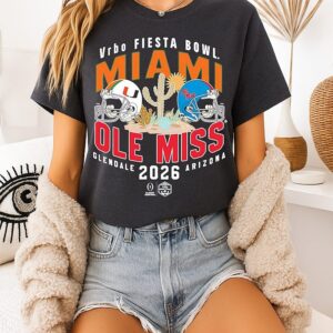 Ole Miss Rebels Vs Miami Hurricanes Helmet Vrbo Fiesta Bowl 2026 T-Shirt