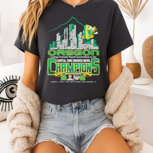 Oregon Ducks 2026 Cfp At The Capital One Orange Bowl Champions Player Names Skyline T-Shirt