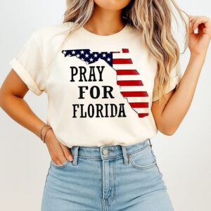 Pray For Florida Map With American Flag Design T-Shirt