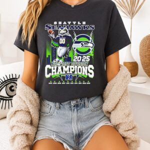 Seattle Seahawks Mascot 2025 Nfc West Division Champions Skyline T-Shirt