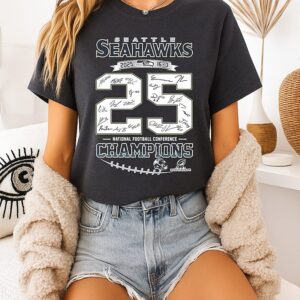 Seattle Seahawks National Football Conference Championship 2025 Player Signature T-Shirt
