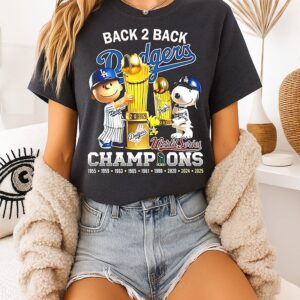 Snoopy Peanuts X Los Angeles Dodgers Back To Back World Series Champions 2025 Trophy T-Shirt