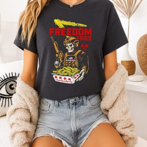 Soldier Skeleton Holding Rifle And Ammunition Freedom Fries T-Shirt
